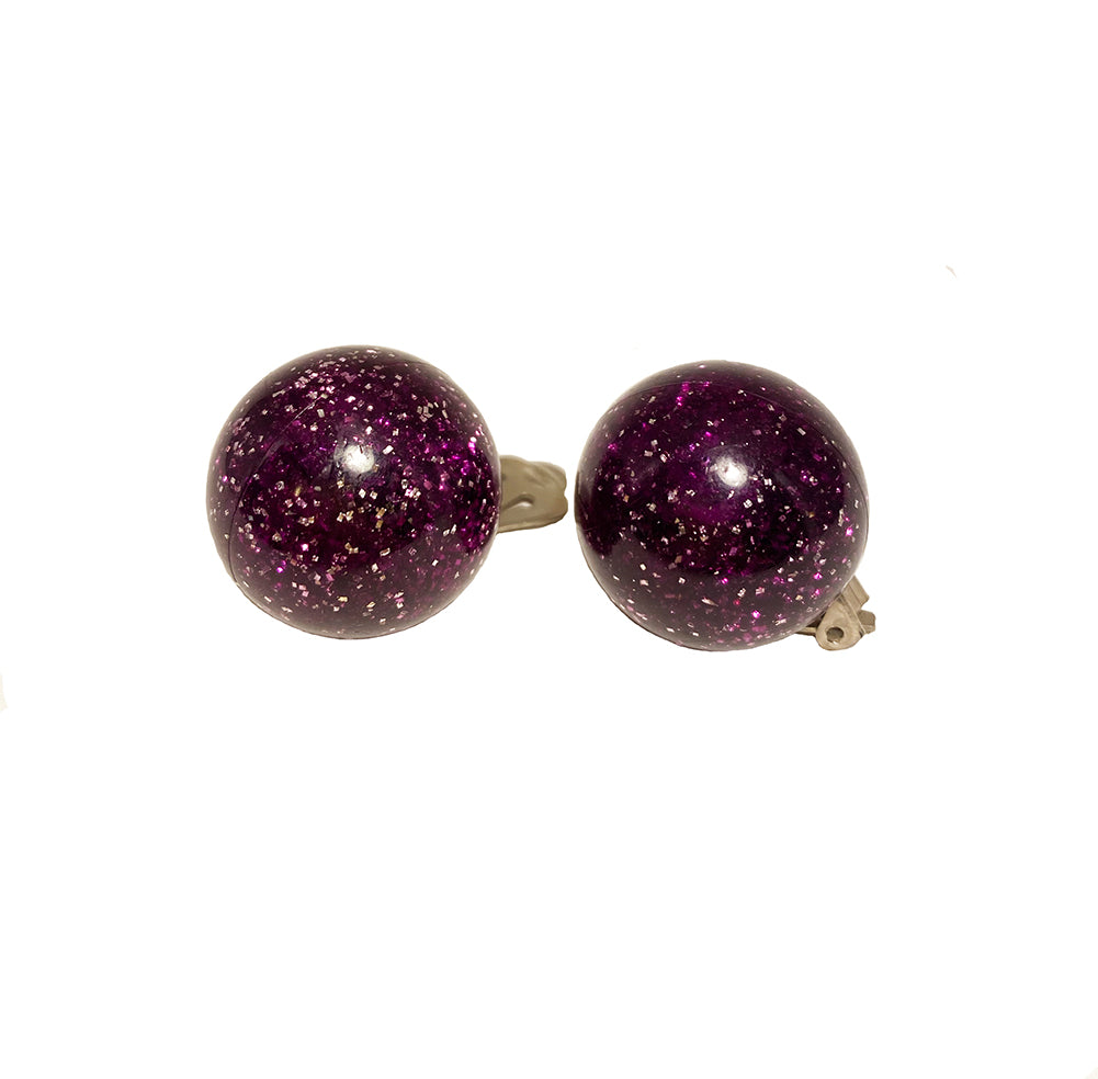 Vintage Purple Glitter Clip-On Earrings